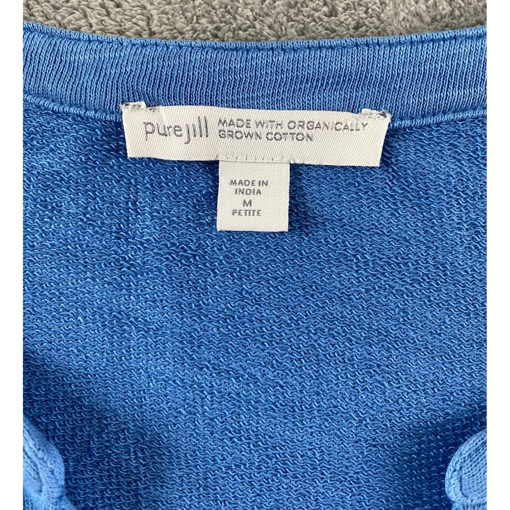 Pure Jill Blue Organic Cotton Slub Single Button Cardigan Top Womens M. Petite - Picture 2 of 10